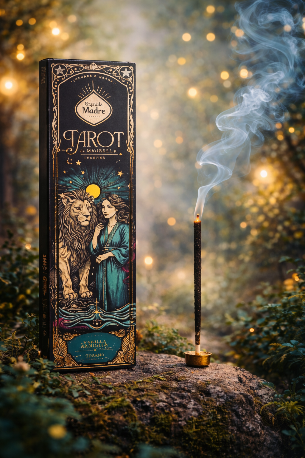 incenso sagrada madre tarot de marsella vaniglia olibano acceso con fumo atmosfera calda rilassante
