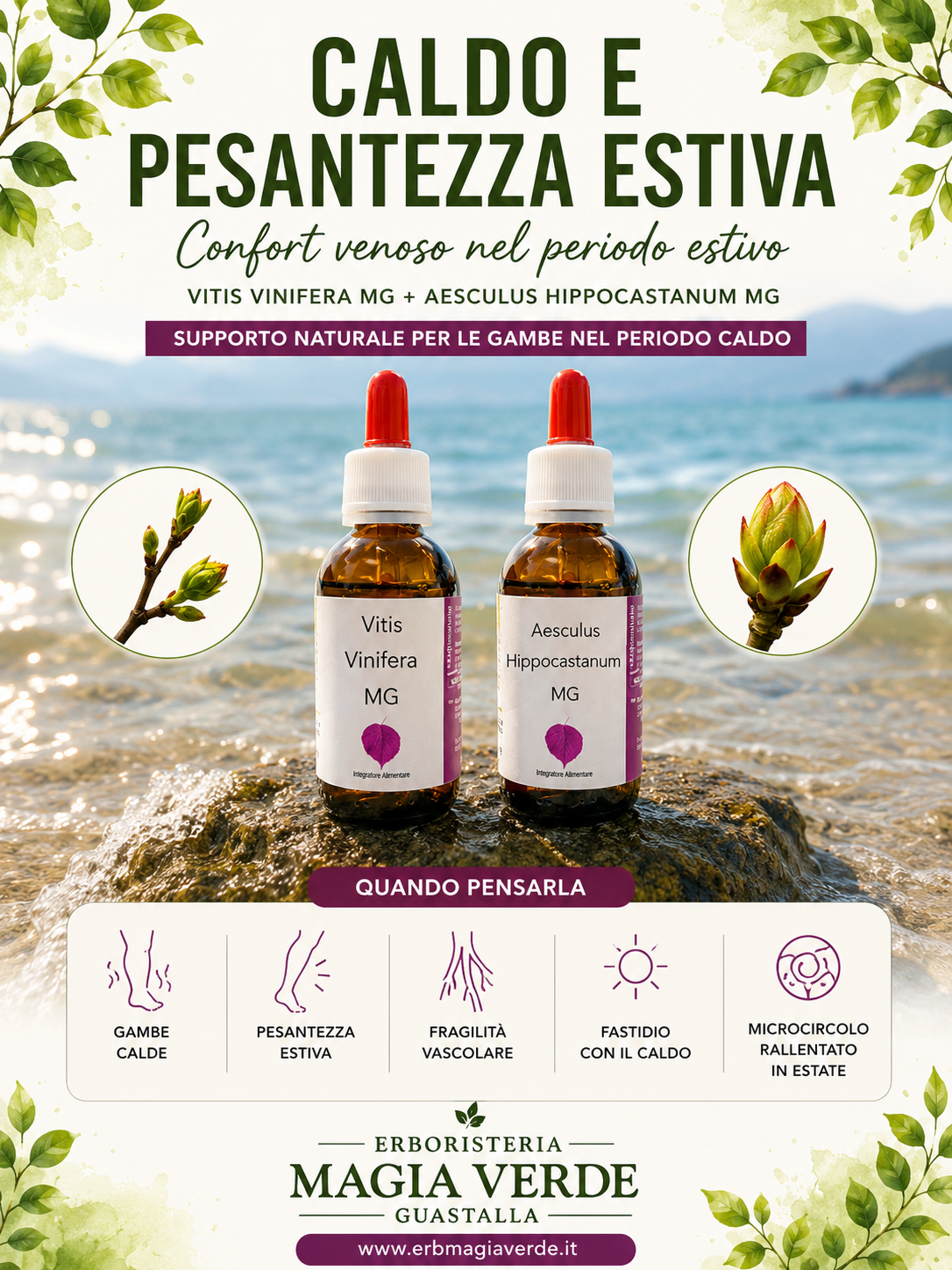 Gemmoderivati naturali per gambe calde e pesantezza estiva